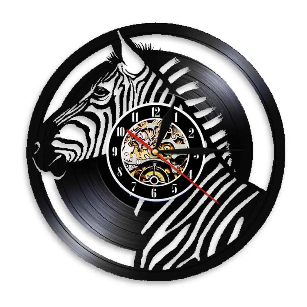 Imagem -04 - Relógio de Parede com Cabeça de Led Zebra Animais Selvagens Africanos Decoração de Parede para Safari Silhueta Vinil cd Gravação de Disco