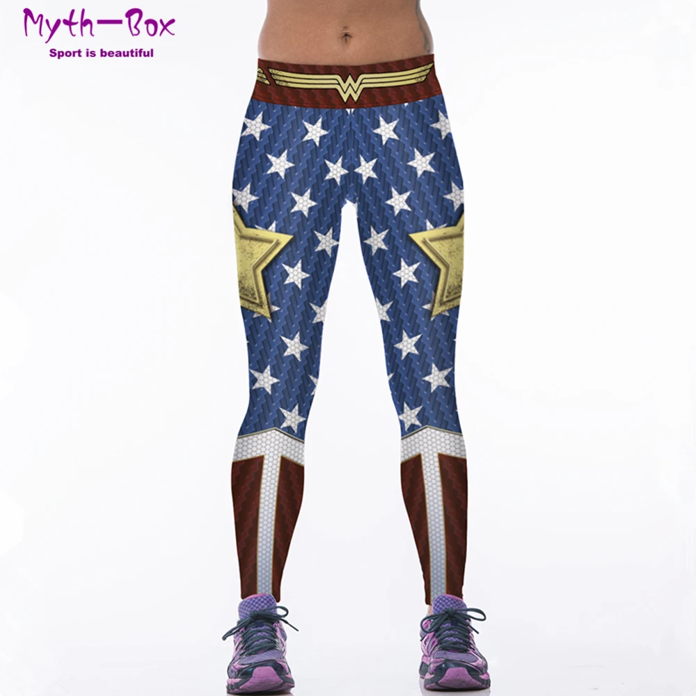 Legginsy sportowe damskie gwiazdy 3D drukuj spodnie do jogi szybkie suche Superhero leginsy siłownia legginsy do biegania spodnie Slim Gymwear kobieta
