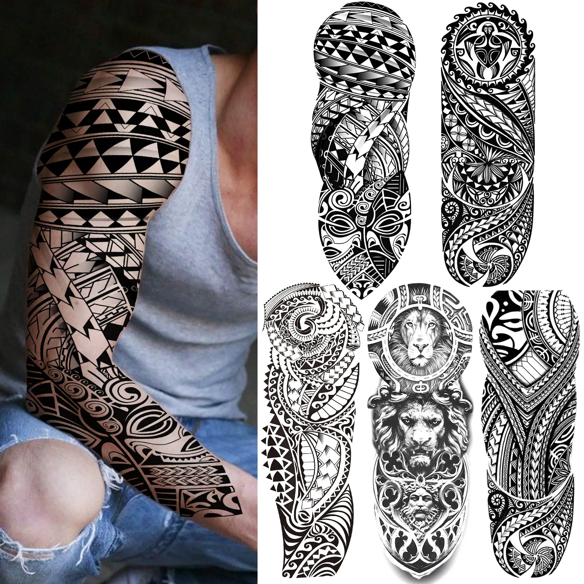 Maori Tribal Totem tatuaggi temporanei per uomo donna adulto nero India Animal Tattoo Sticker decorazione Full Arm Tatoos Sleeve