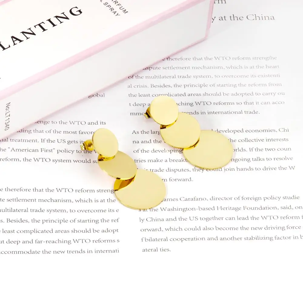 LUXUKISSKIDS Jewelry Korean Round Layers Gold Color Drop&Dangle Earing Stainless Steel Earrings For Women 2024 Pendientes arete