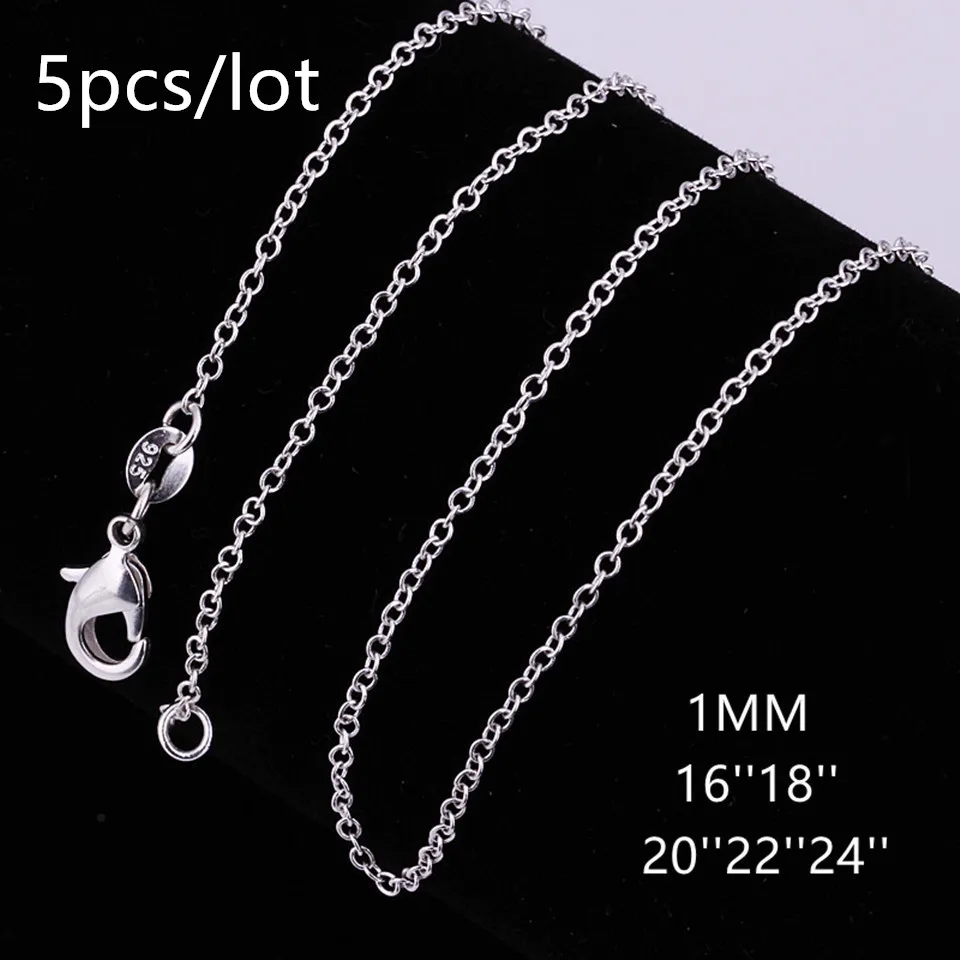 5pcs/lot Simple Fashion 925 Silver 1mm Basic Chain Necklaces For Women O Word Chain Jewelry