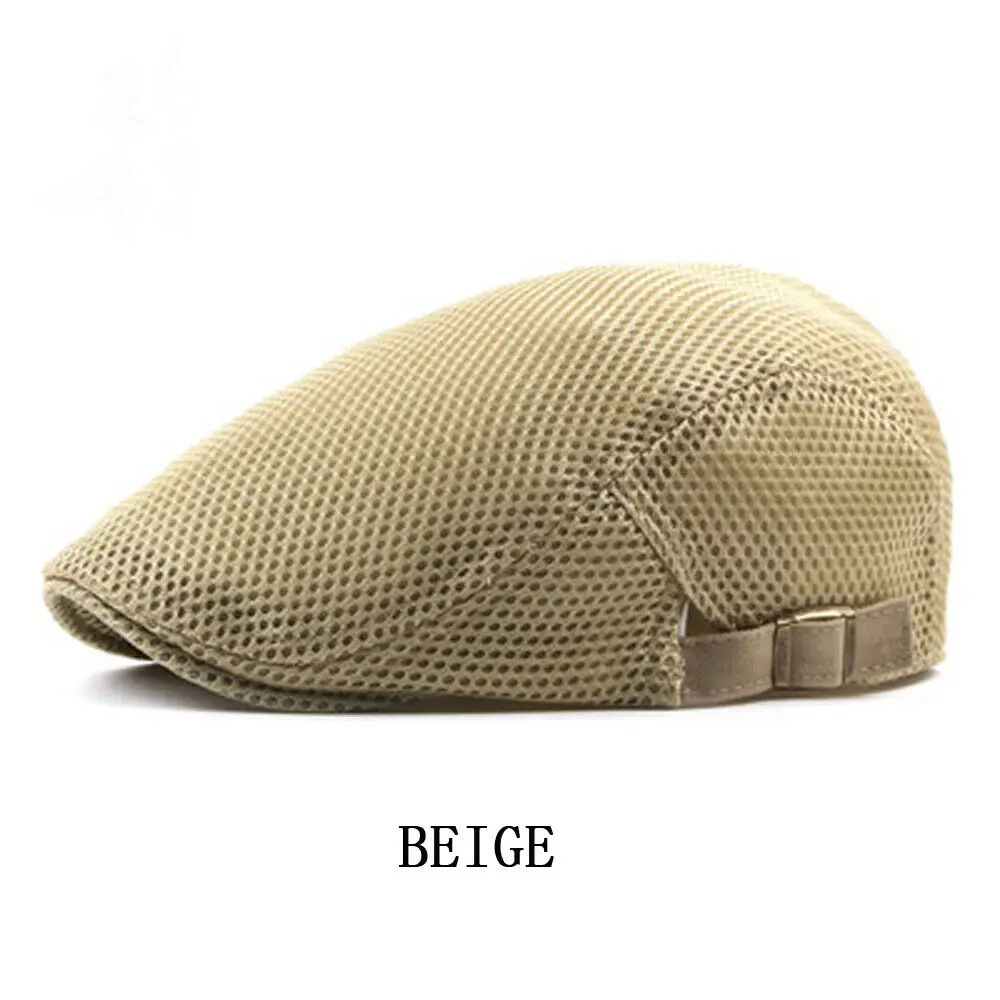 Summer Men Newsboy breathable Cap Hat Mesh Cabbie Golf Driving Sun Flat Beret Black White Gray Beige Hats Caps Visors