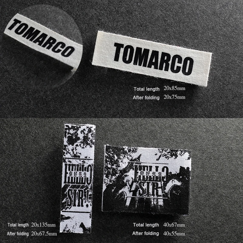Width 2cm Free customiz Hitam Silk Screen Label Perawatan Perak Huruf Dicetak Tag Di Satin Saham Atau Disesuaikan Dalam Gulungan