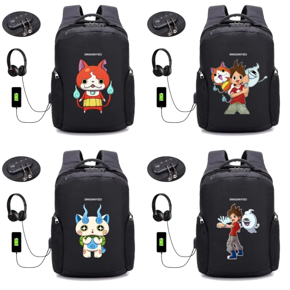 Japan anime Yo-Kai Watch backpack teenager Laptop computer backpack USB charging student bookbag men travel backpack 22 style