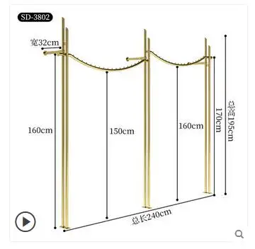 Clothing store stainless steel display rack wire drawing upper wall hanger combination rack hanging display shelf