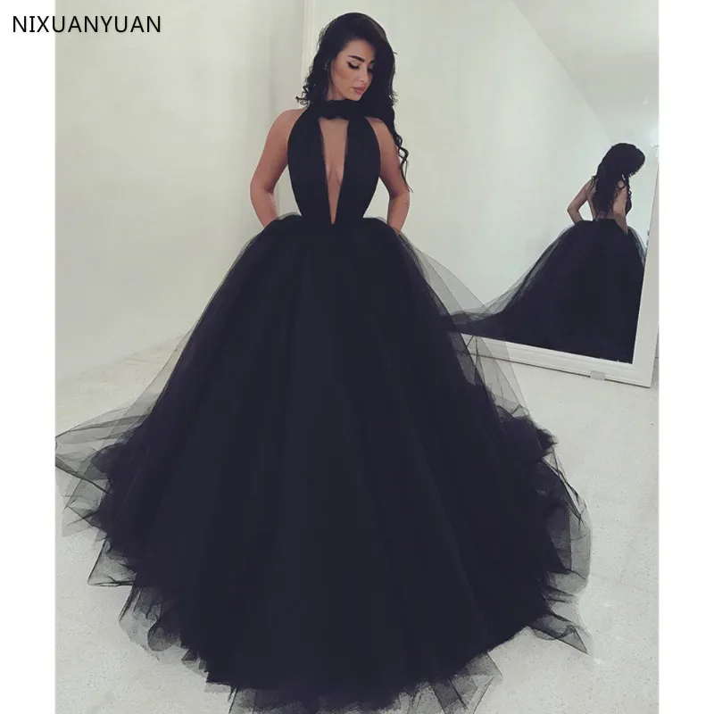 Vestido de noche de tul negro largo, Espalda descubierta, hasta el suelo, Sexy, para fiesta de graduación, Formal, árabe, 2023