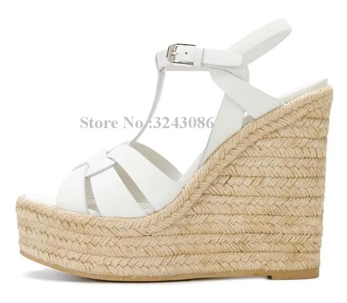 New Lady Platform Wedge Sandals Sexy Brown Black White Color Wedge Shoes Fashion Handmade Hemp Rope Summer Shoes Dropship