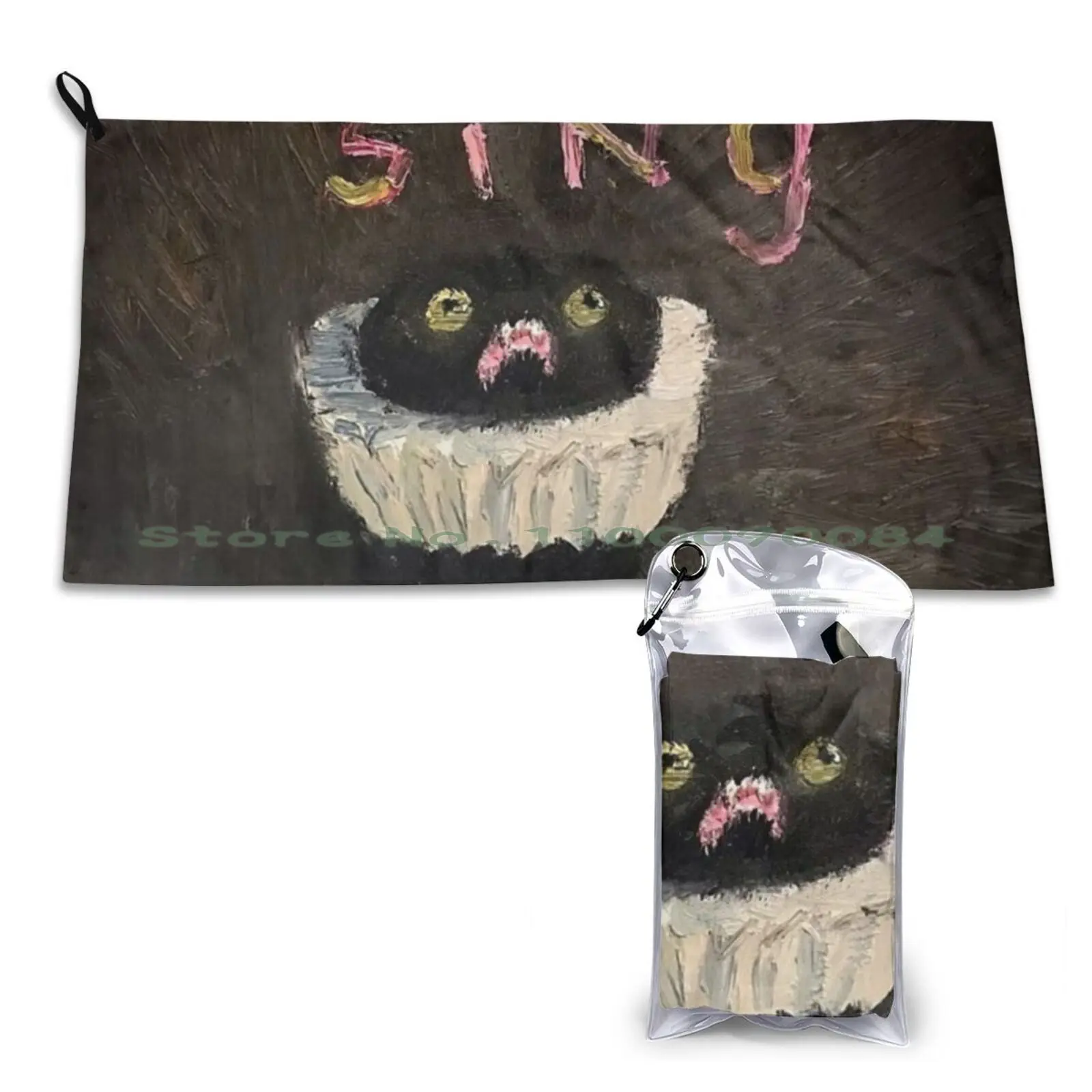 Sing-Vanessa Stockard Quick Dry Towel Gym Sports Bath Portable Kevin The Cat Fanart Black Cat Art Black Cat Painting Cat Ice