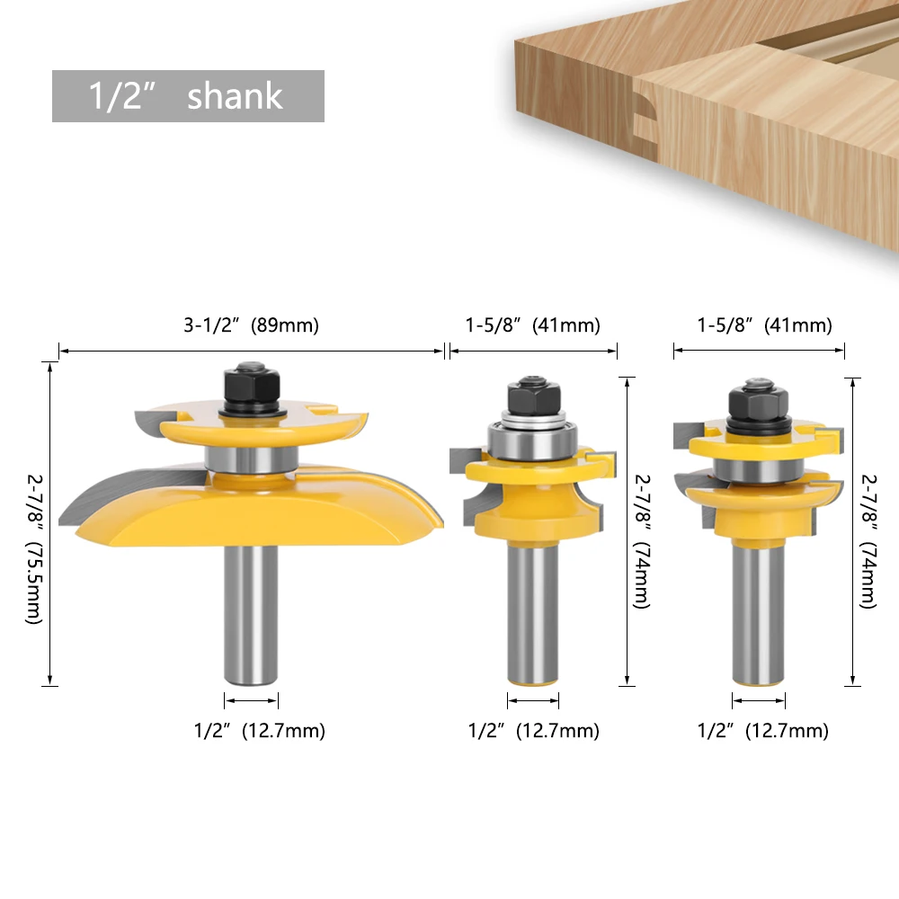 Imagem -02 - Lavie-round Over Rail e Stile Cove Painel Raiser Bit Conjunto Roteador Fresa para Madeira Fresa 12 mm Shank Mc03125 Pcs