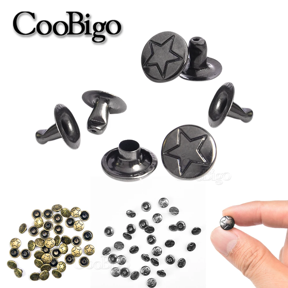 100set Star Double Rivet Stud Collision Nail Spike Garment DIY Leathercraft Bracelet Bag Shoes Belt Accessory Dia 9mm Round