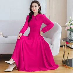 6 Colors Solid Chiffon Casual Beach Maxi Dresses 2024 Spring Elegant Long Sleeve Midi Dress Autumn Women Bodycon Party Vestidos