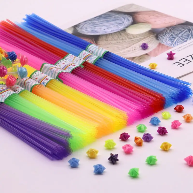 600pcs/lot Multicolor Wishing Star Origami Plastic Straw Lucky Star Folded Paper Straws DIY Paper Crafts Material for Gifts