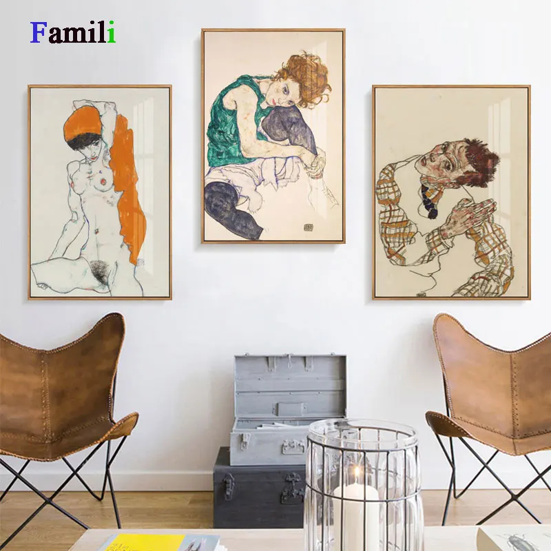 Egon Schiele Abstact Body Color Delineation Sketch Canvas Art Print Painting Poster Wall Picture For Living Room Home Decor