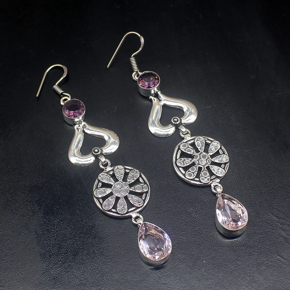 

Gemstonefactory Big Promotion Single Unique 925 Silver Pink Topaz Amethyst Women Ladies Gifts Dangle Drop Earrings 20211751