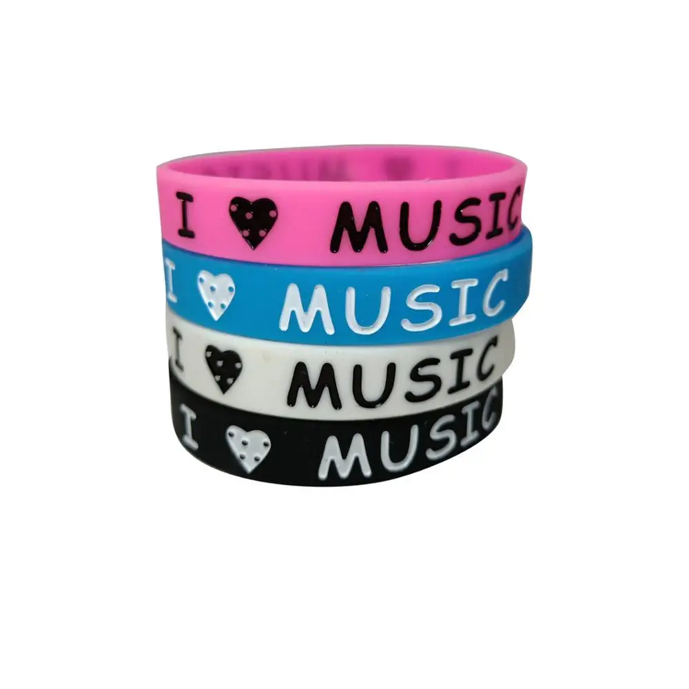 Pulsera de silicona con relleno de tinta I Love Music para fanáticos de la música, pulseras y brazaletes de goma de silicona para mujeres y hombres,