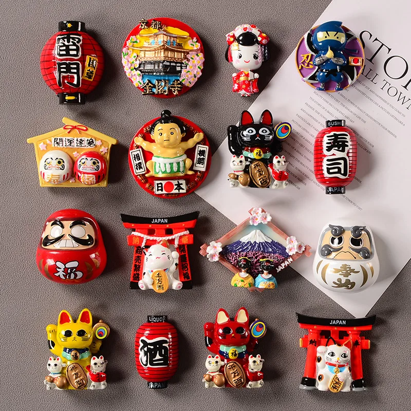 

Tourism Japan refrigerator paste souvenir fridge magnets Japanese Fuji Mountain 3D Fortune Cat Samurai kimono sumo magnetic gift