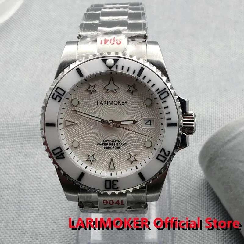 

LARIMOKER New Design Fashion Vaulted Sapphire Glass White Dial Men Watch Stainless Oysters Strap Use 24Jewel NH35A Movement