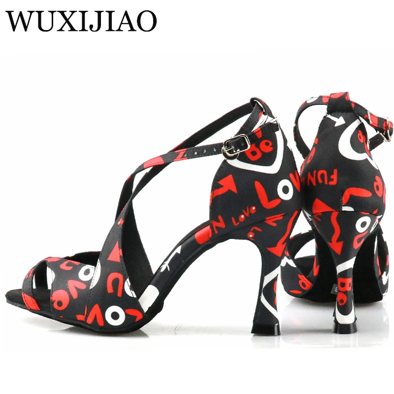 WUXIJIAO hot-selling printing women\'s Latin dance shoes national standard dance shoes party square dance shoes soft sole 9cm