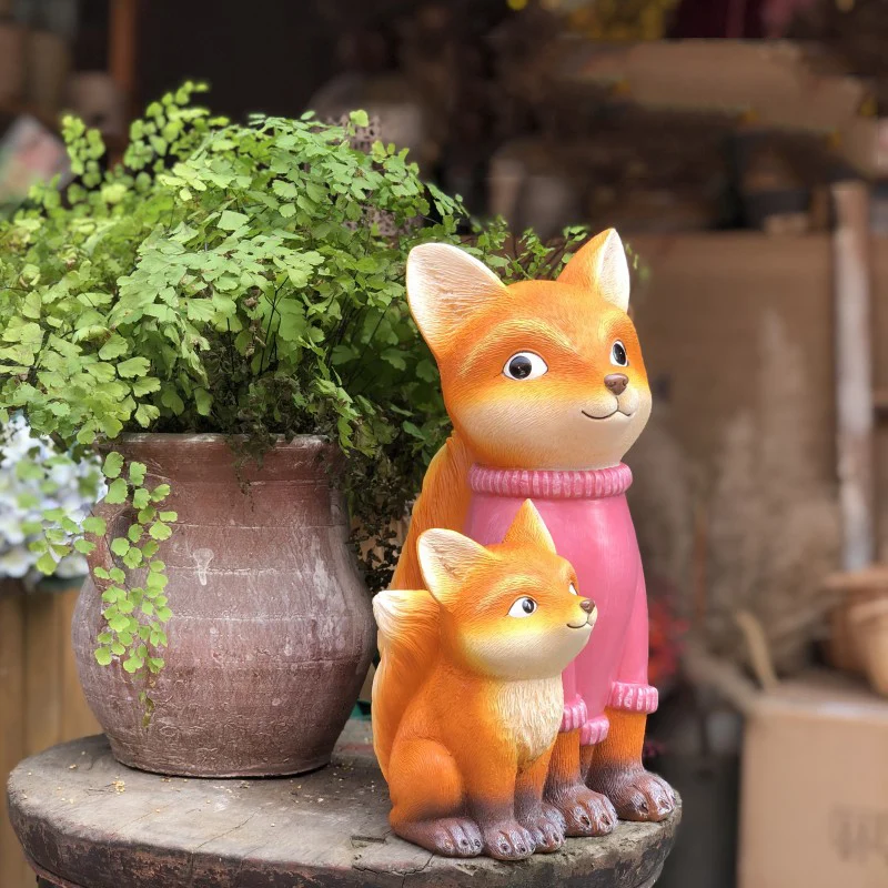 Outdoor Simulation Animal Mother Child Fox Resin Sculpture Courtyard Villa Figurines Crafts Garden Lawn Accessories Decoration