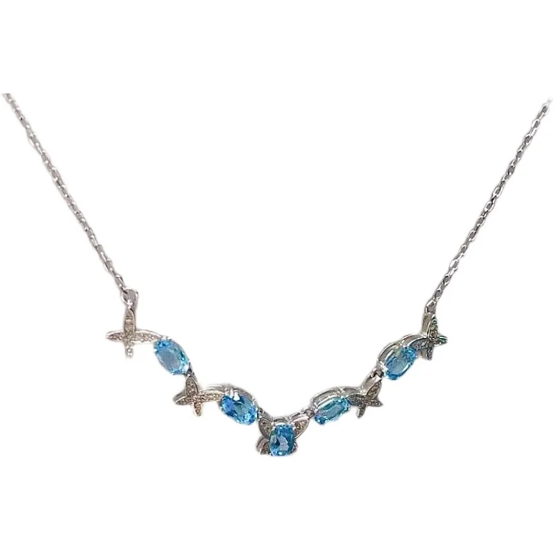 Fashion Silver Butterfly Necklace with Gemstones 4mm*6mm VVS Grade Natural Topaz Silver Necklace 925 Silver Topaz Jewelry