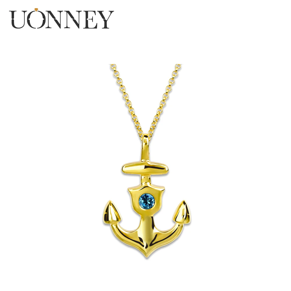 

UONNEY Dropshipping 925 Silver Fashion Custom Birthstone Fine Hip Hop Jewelry Anchor Charms Couple Women's Necklace Gift 2021