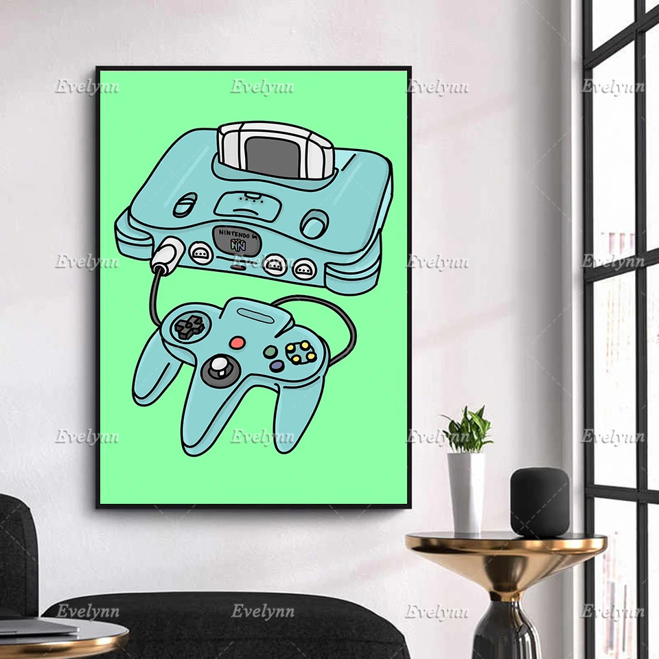 Nintendo 64 Print Wall Art 90s Nostalgia Art Work Graphic 1990s Retro Vintage N64 Gaming Modern Home Decor Canvas Gift