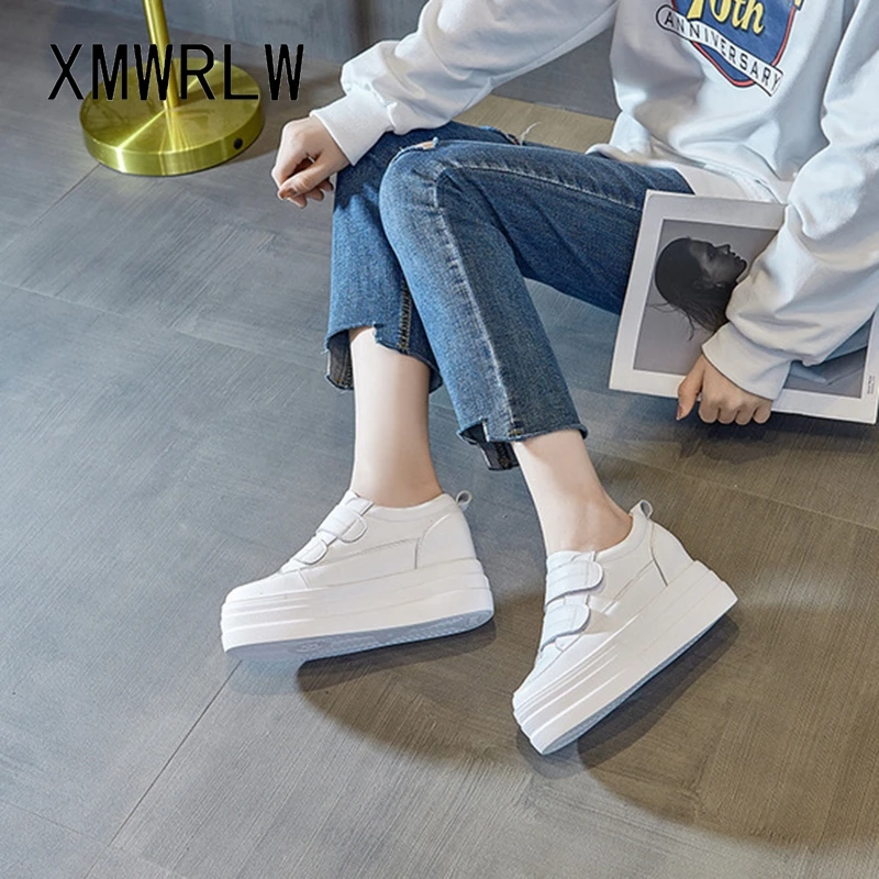 XMWRLW Flat Platform Shoes For Women White Sneakers 2021 Spring Autumn Casual Hook Loop Women Wedges Shoes Ladies Autumn Sneaker