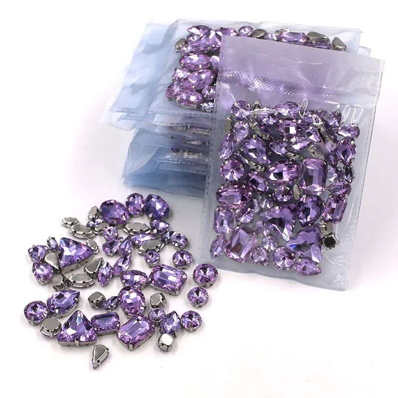 Clothing accessories Wholesale 5 bags mixed shape sew on glass crystal violet rhinestones diy wedding decoration