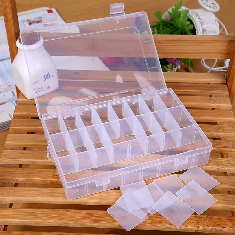 Plastic 15/10/24 Slots Adjustable Jewelry Storage Box Case Craft Organizer Bead