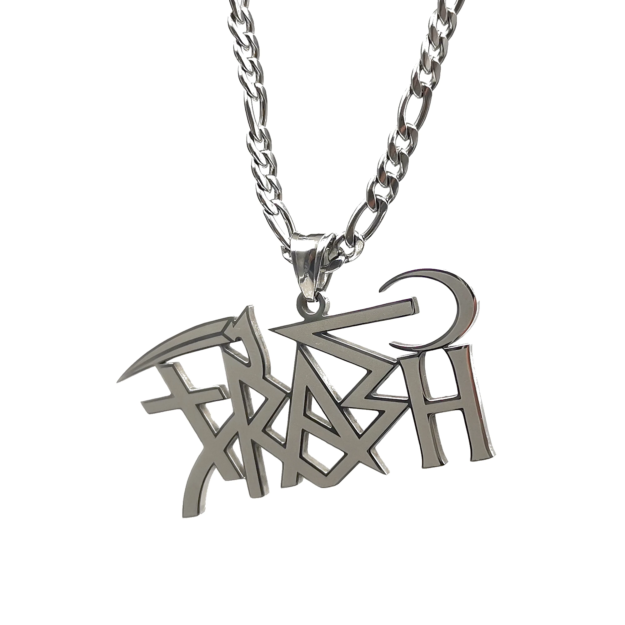 Large TRASH Game LOGO Pendant Necklace Stainless Steel Mens Boys Jewelry Chain 4mm 24 Inch