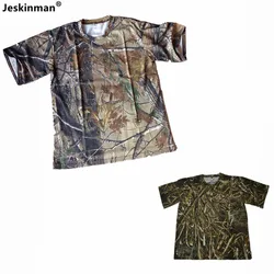 Camiseta de manga corta de algodón para exteriores, cómoda camiseta biónica de camuflaje para caza y pesca, informal, suelta, para acampar y escalar