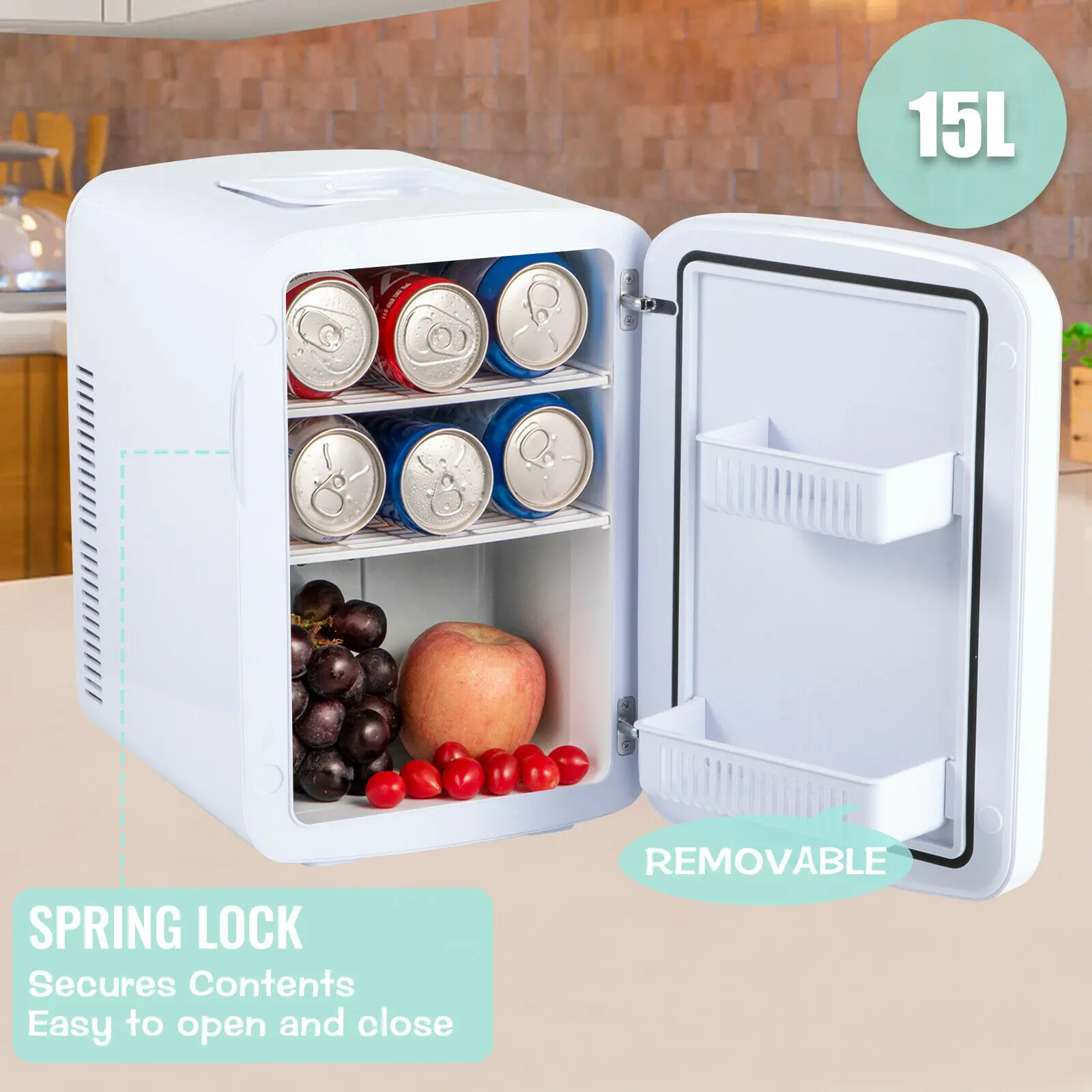 VEVOR 15ลิตรตู้เย็นขนาดเล็กแบบพกพา AC 110V DC 12V 45W Cool & Warm โหมดสำหรับรถบ้านจัดเก็บอาหารเครื่องดื่ม Skincare Beauty Essentials