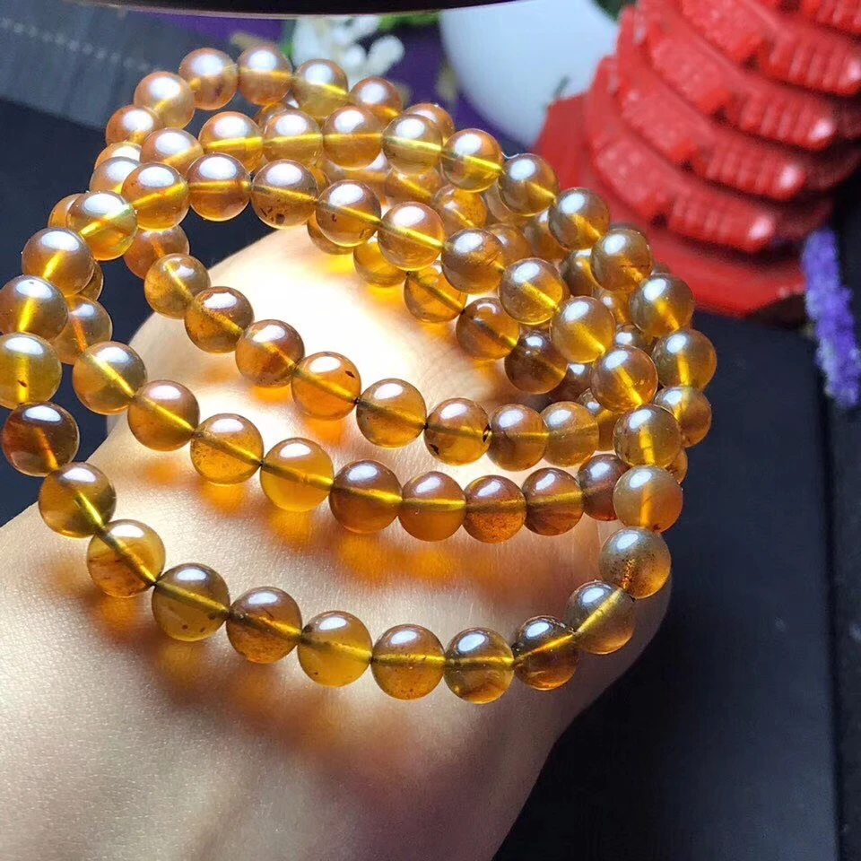 

8mm Genuine Natural Yellow Amber Gemstone Round Beads Bracelet Healing Stone From Burma Women Men Jerwelry AAAA