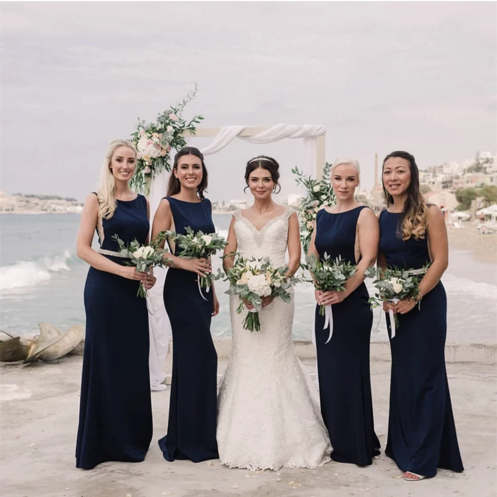 Vestidos de dama de honor Línea A, cuello redondo, fajas, tanque, longitud hasta el suelo, simples, formales, vestidos de fiesta de boda, recién llegados