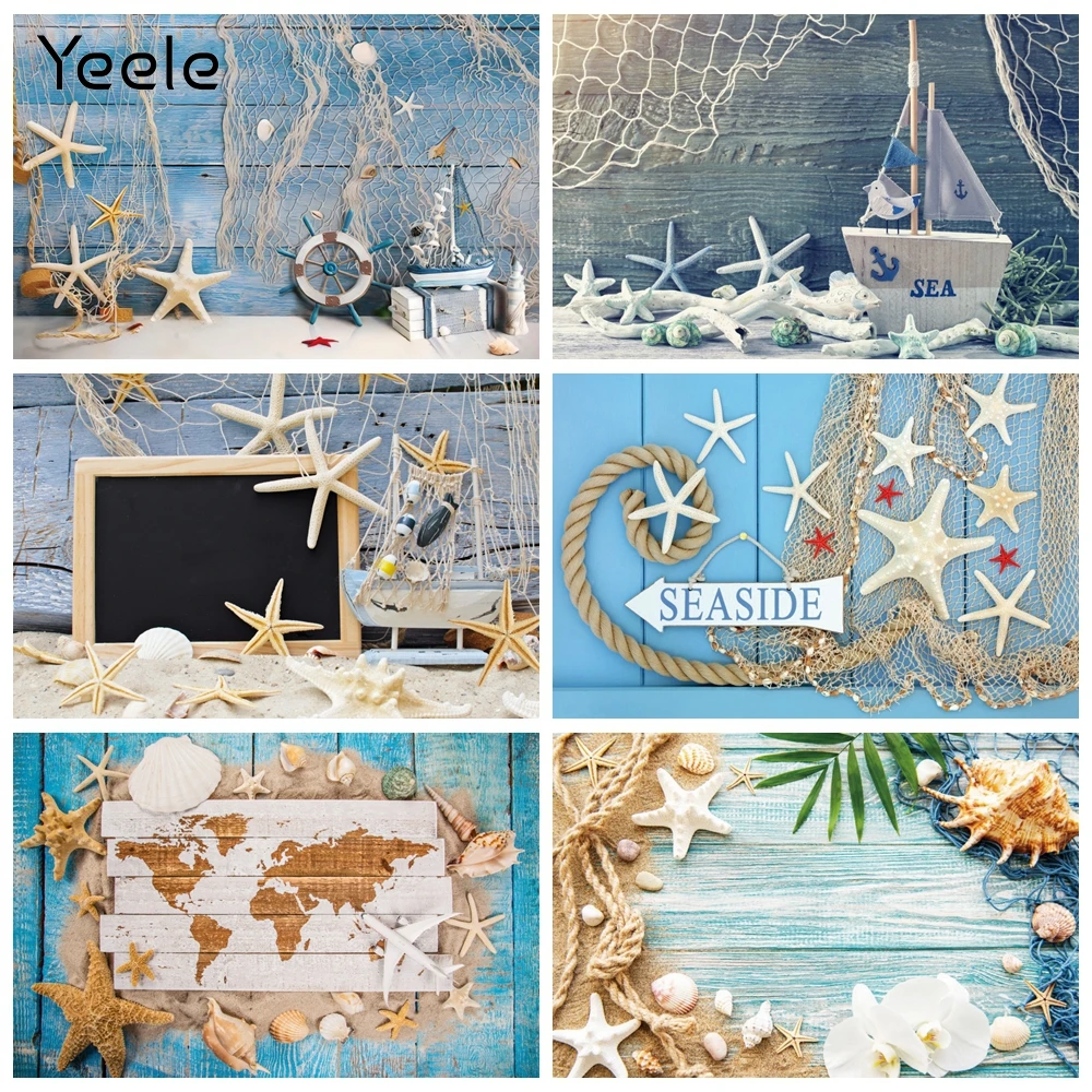 Yeele Baby Birthday Party Pirate Ship Starfish Wooden Board Boat Photography Backdrop Decoration Backgrounds For Photo Studio