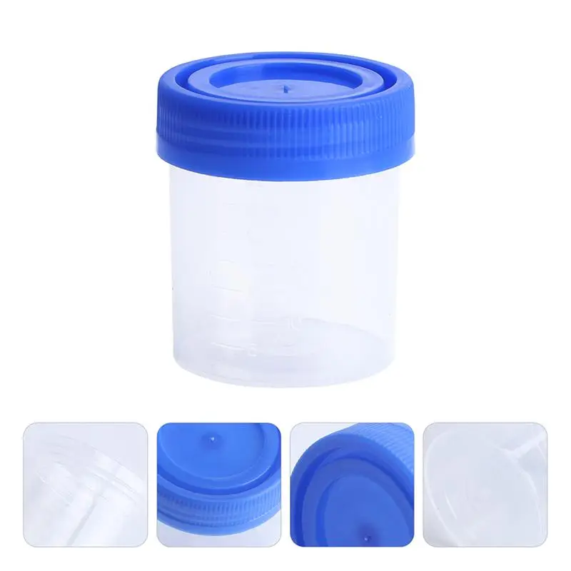 10PCS Urine Container Specimen Cup Sample Bottle 120ML Vol Molded Graduation ML And Oz PP EO Sterile Blue Cap Plastic Cups