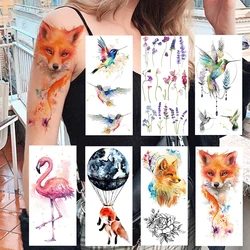 Colorful Fox Hummingbird Temporary Tattoos Sticker Realistic Fake Jewelry Lavender Planets Tattoo For Women Sexy Body Art Tatoos