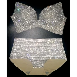 NEW Bikini Set Women Bling Diamante Carnival Bra Crop Top Crystal Panties Rave Festival Bikini Set Burning Man Outfit Club Wear