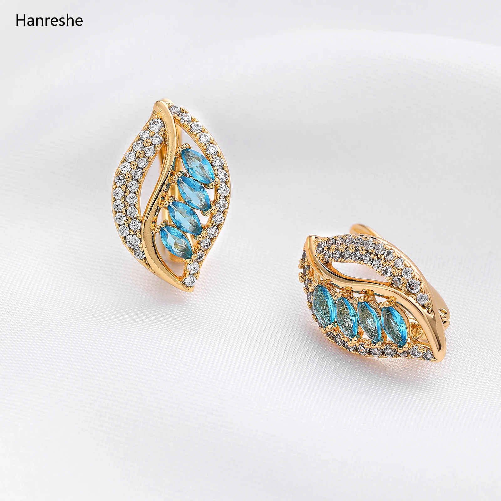 Luxury 585 Rose Gold Color Stud Earrings Classic Jewelry Party Wedding Mini Cute Natural Zircon Blue Earrings Women Girl Gift