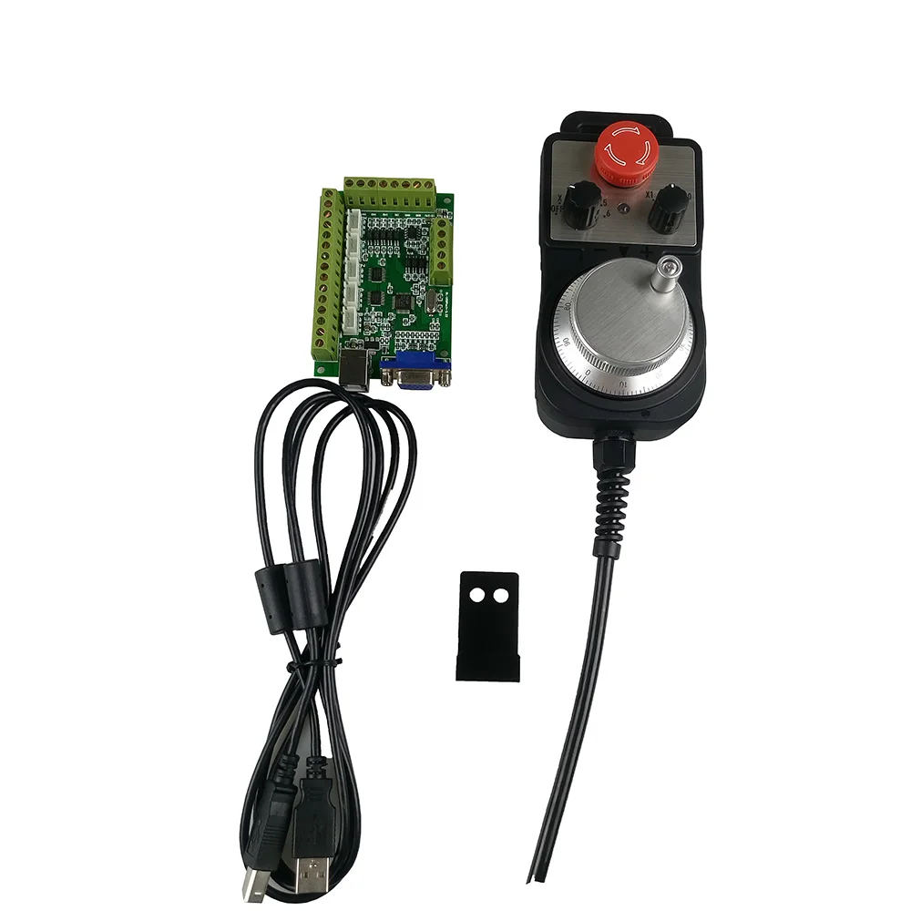 MACH3 Green 5 Axie USB Interface Board CNC Motion Control Card +   Emergency Stop Hand Wheel