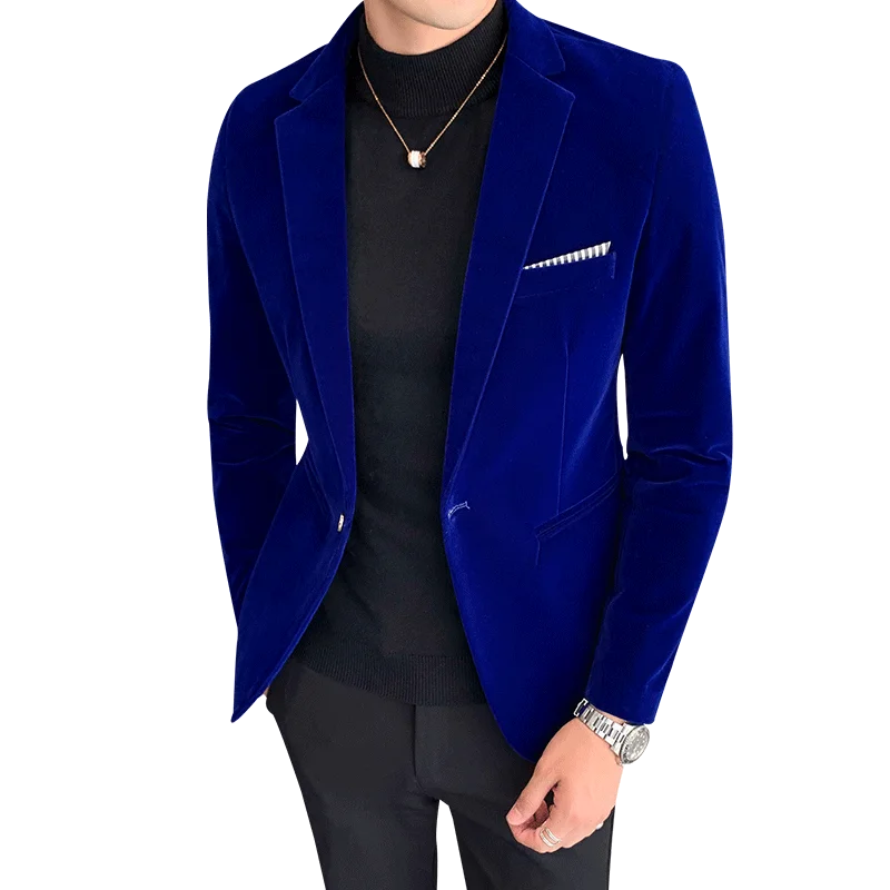 Fall Winter Gold Velvet Blazer High Quality Slim Fit Suit Jacket Fashion Casual Men Groom Singer Costume Formal Evening Dress