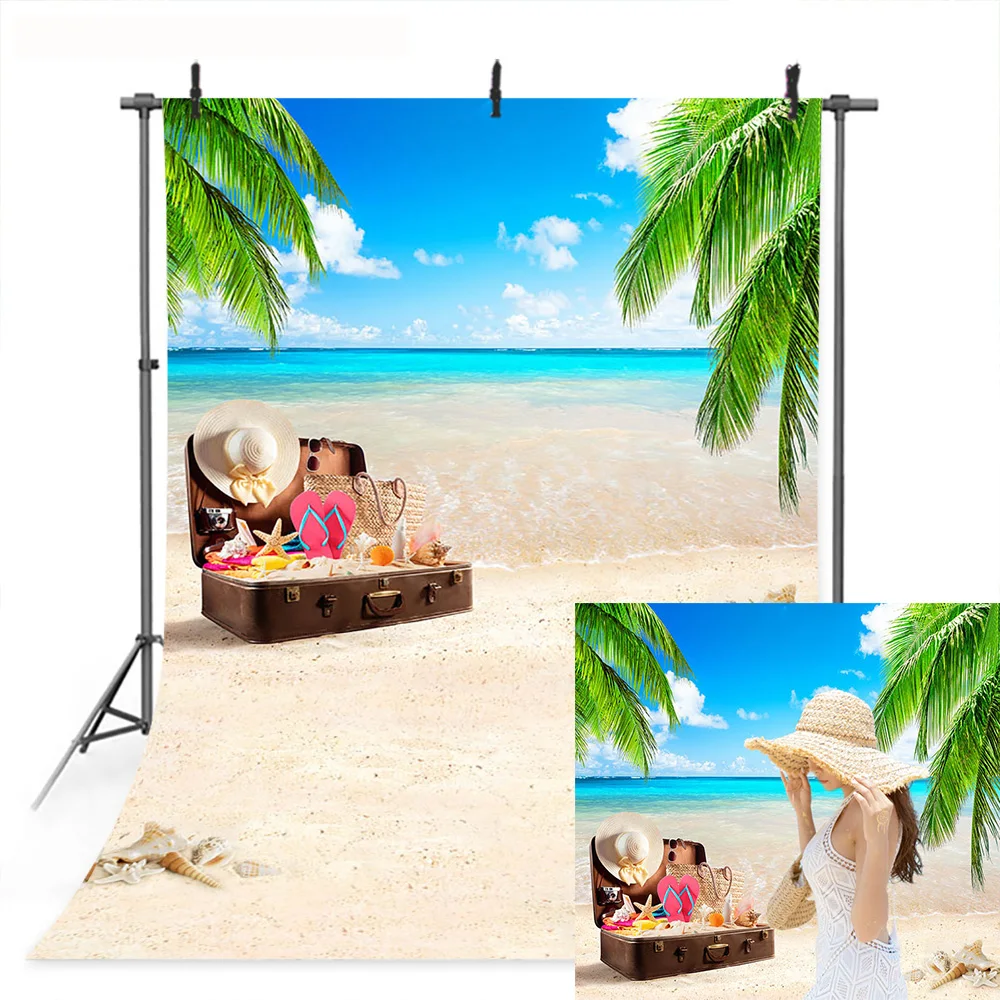 

Sea Beach Party Selfie Photography Backdrop Summer Wedding Hawaii Photo Background Palm Tree Blue Sea Tropical Photographic