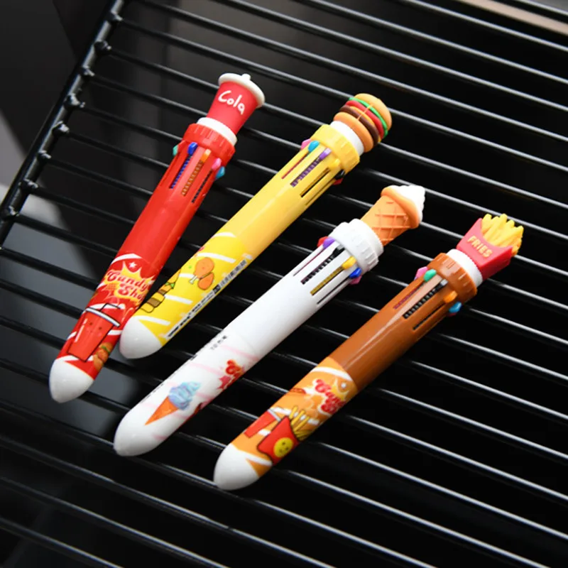 10 Colors Cute Creative Ballpoint Pen School Office Supply Stationery Coke Burger Fries Silicone Multicolor Ballpoint Pen