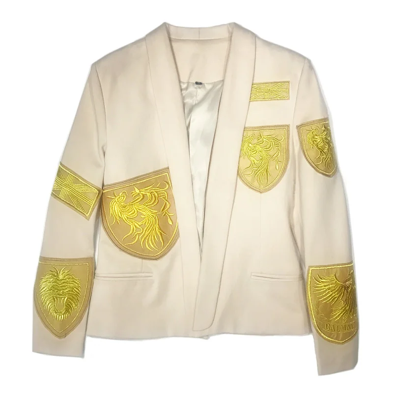 Blazer dorado con Bordado de hilo para hombre, chaqueta entallada, abrigo de cantante, traje de escenario de moda, traje de fiesta, abrigo de artista, traje de Drama