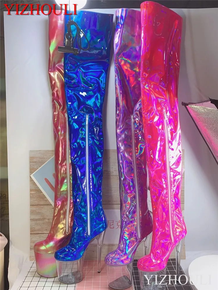 

15-17-20cm over-the-knee boots, color-changing materials, zipper openings for dancers fashion sexy runway shoes to thigh boots