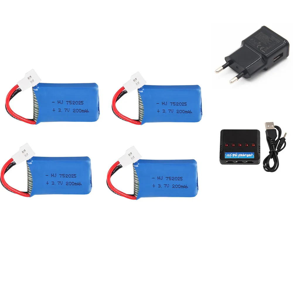 Литий-полимерный аккумулятор 3,7 в 200 мАч для Syma X4 X11 X13 запасные части для радиоуправляемого квадрокоптера дрона 3,7 в 752025 аккумулятор и зарядное устройство 5 в 1