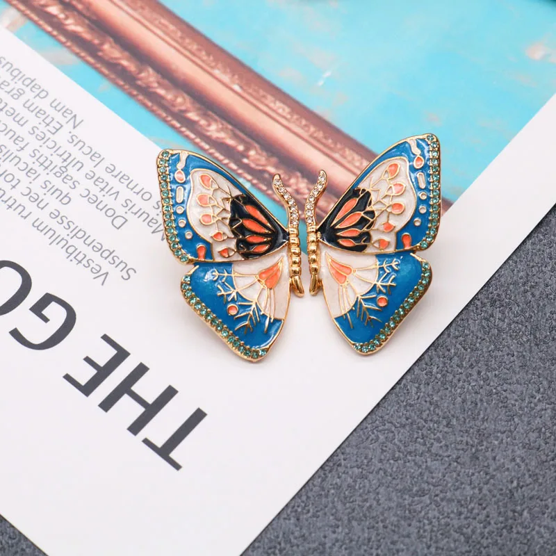 Butterfly Earrings Stud Alloy Creative Colorful Enamel  Retro Pretty Rhinestone Party  Accessories For Women Girl