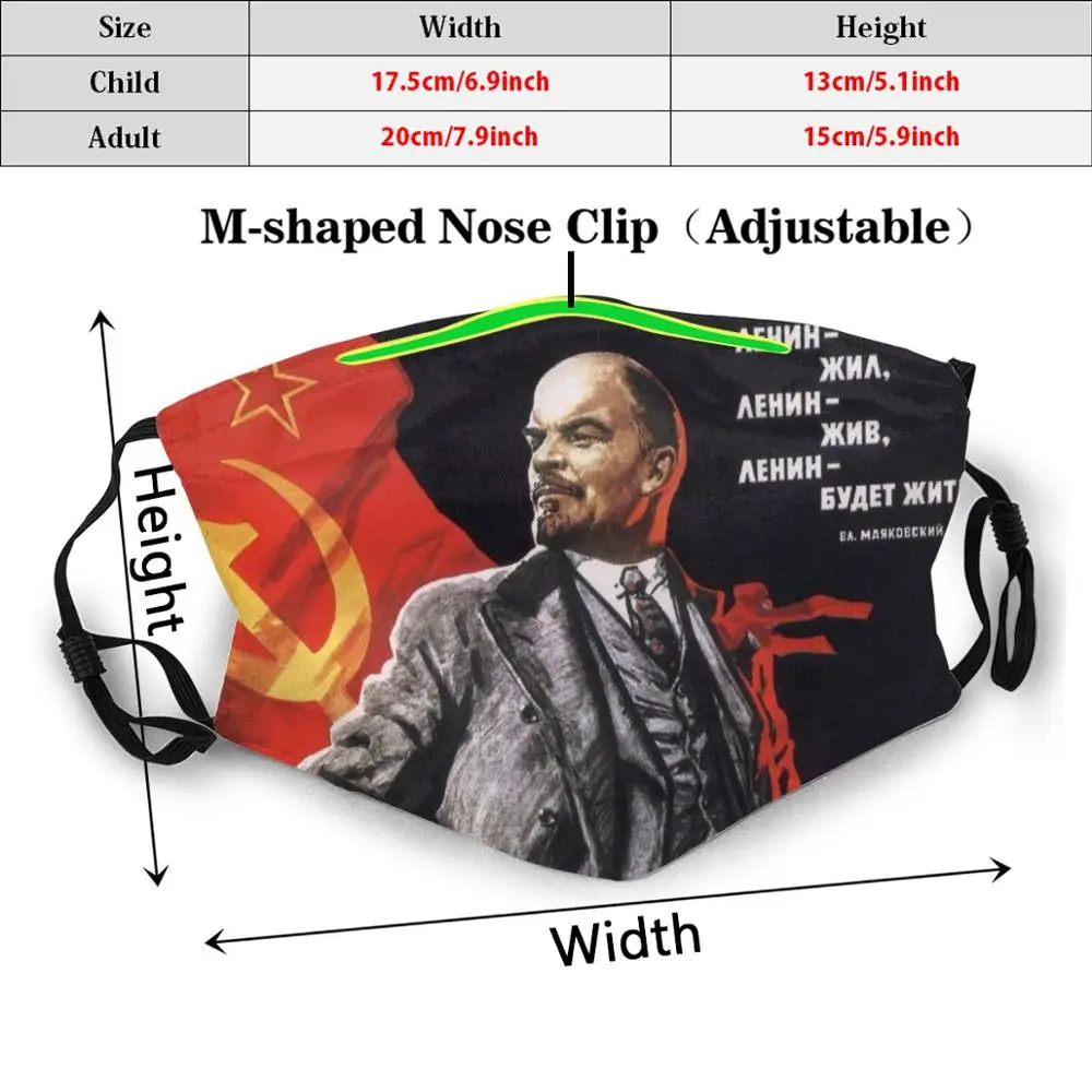 Lenin Poster Print Washable Filter Anti Dust Mouth Mask Lenin Polititians Marx Stalin Soviet Urss Ussr Soviet Union Comunist