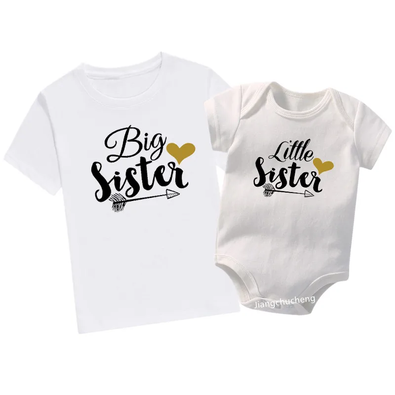 Big Sister Little Sister Family Matching Outfits Summer Short Sleeve Kids T Shirt Baby Bodysuit Jumpsuit Sibling Sisters Clothes