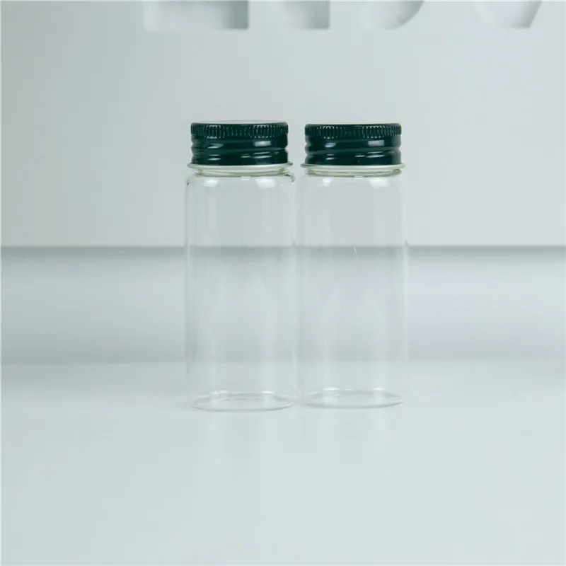 20 pcs 37x90x24mm Screw Mouth Glass Bottles With Black Aluminum Cap DIY 65ml Clear Transparent Empty Glass Jars Containers